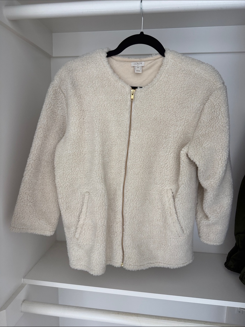 J. Crew Cream Teddy Sherpa Zip-Front Jacket